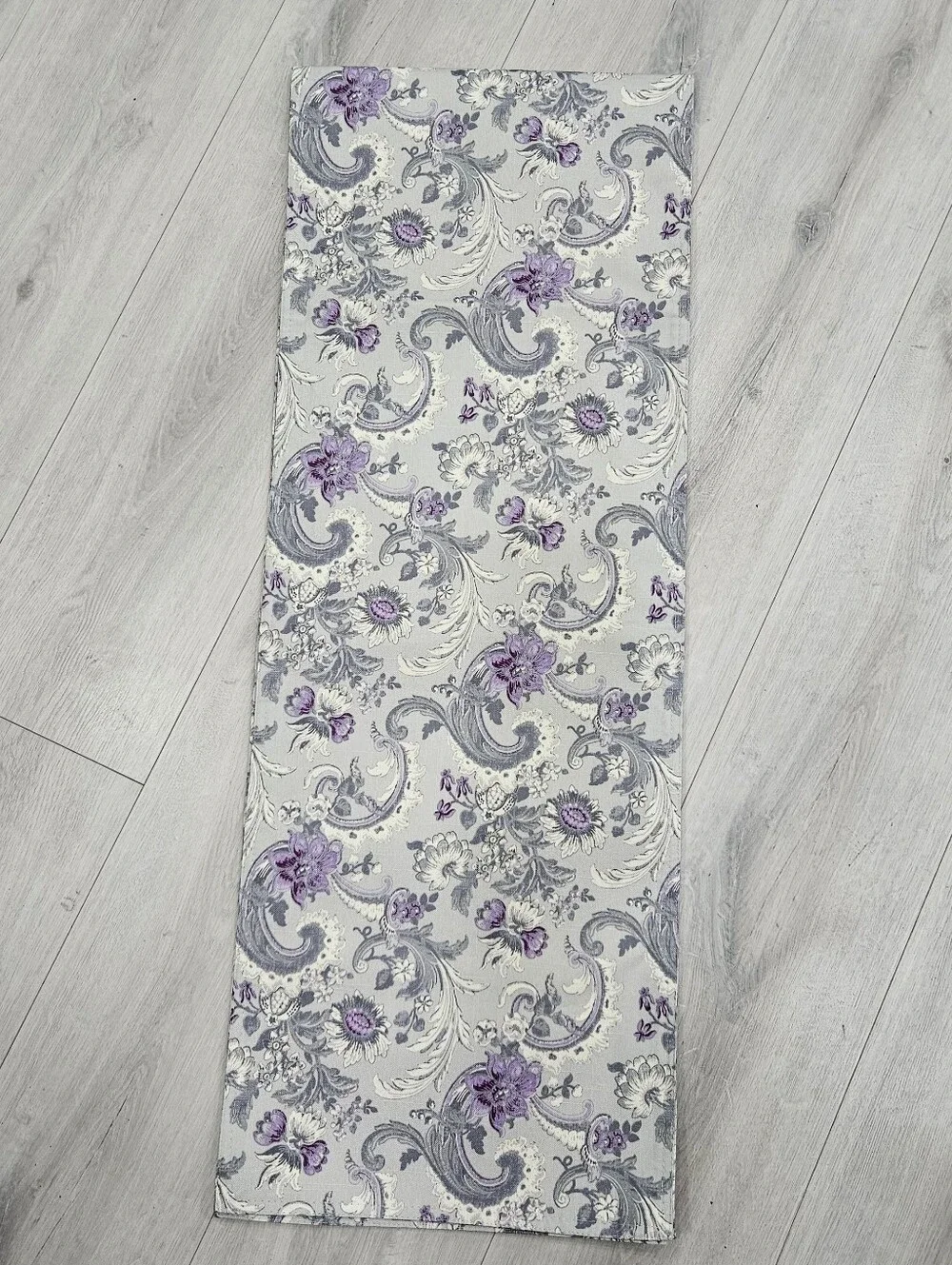 VTG Laura Ashley Gray Purple Floral Table Runner 13x70 Thick Canvas Duck NWOT